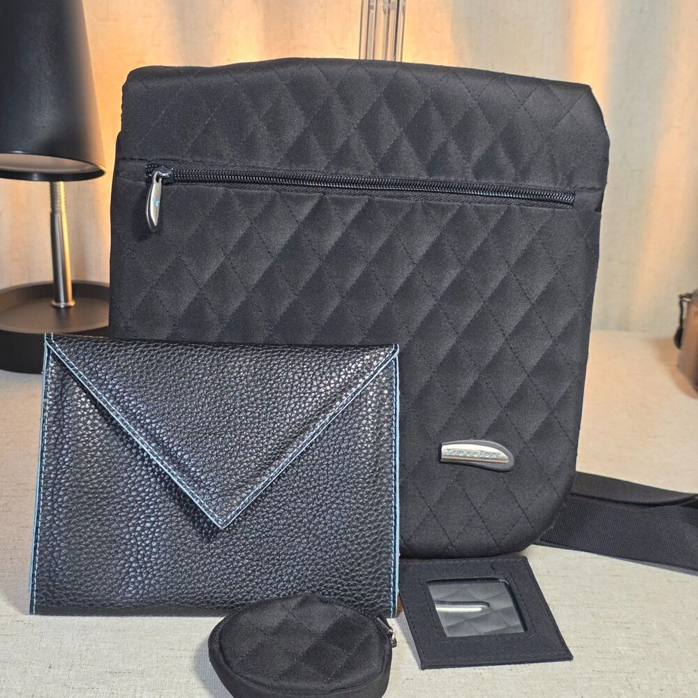 Travelon Quilted Flap Crossbody Bag Matching Wallet Coin Pouch Black